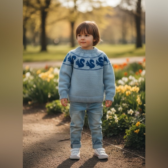 Hand Knit Squirrel Pattern Sweater - Size 2T - Picture 7 of 8